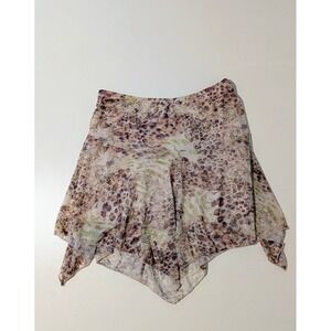 See You Monday Mesh Floral Leopard Print Handkerchief Hem Mini Skirt Medium